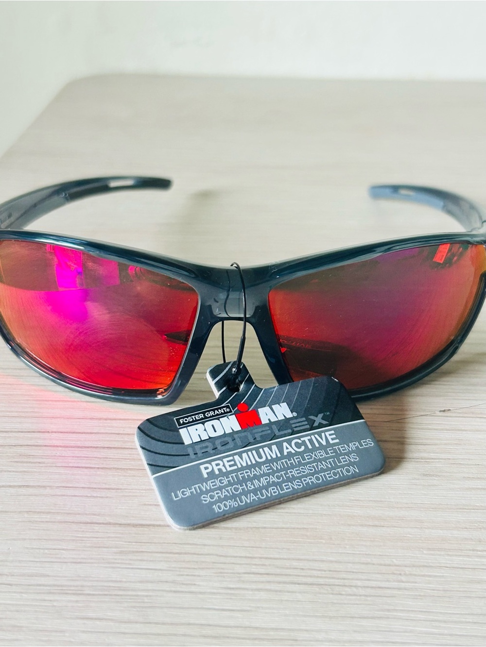 Foster Grant Sport Sunglasses - Black Frame with Red Mirrored Lenses